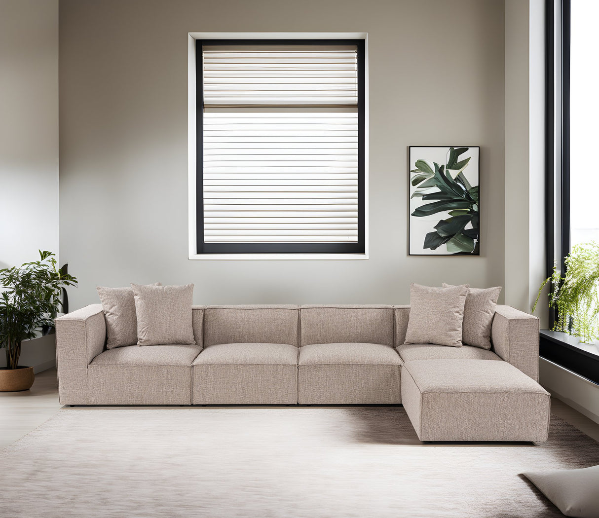 Modulaire XXL hoekbank beige linnen 430 cm breed Sora - rechts