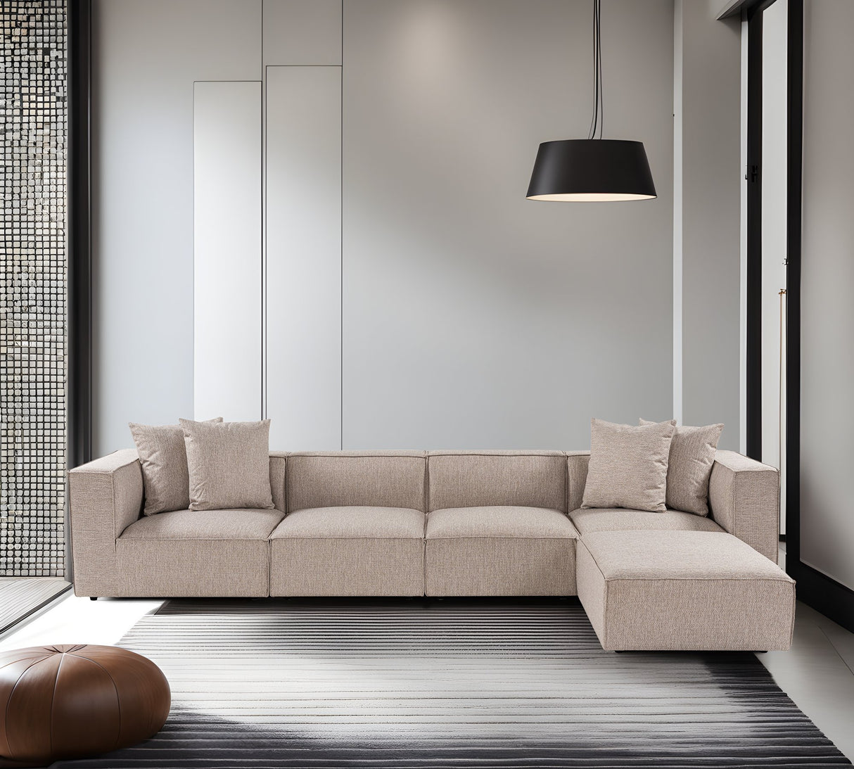 Modulaire XXL hoekbank beige linnen 430 cm breed Sora - rechts