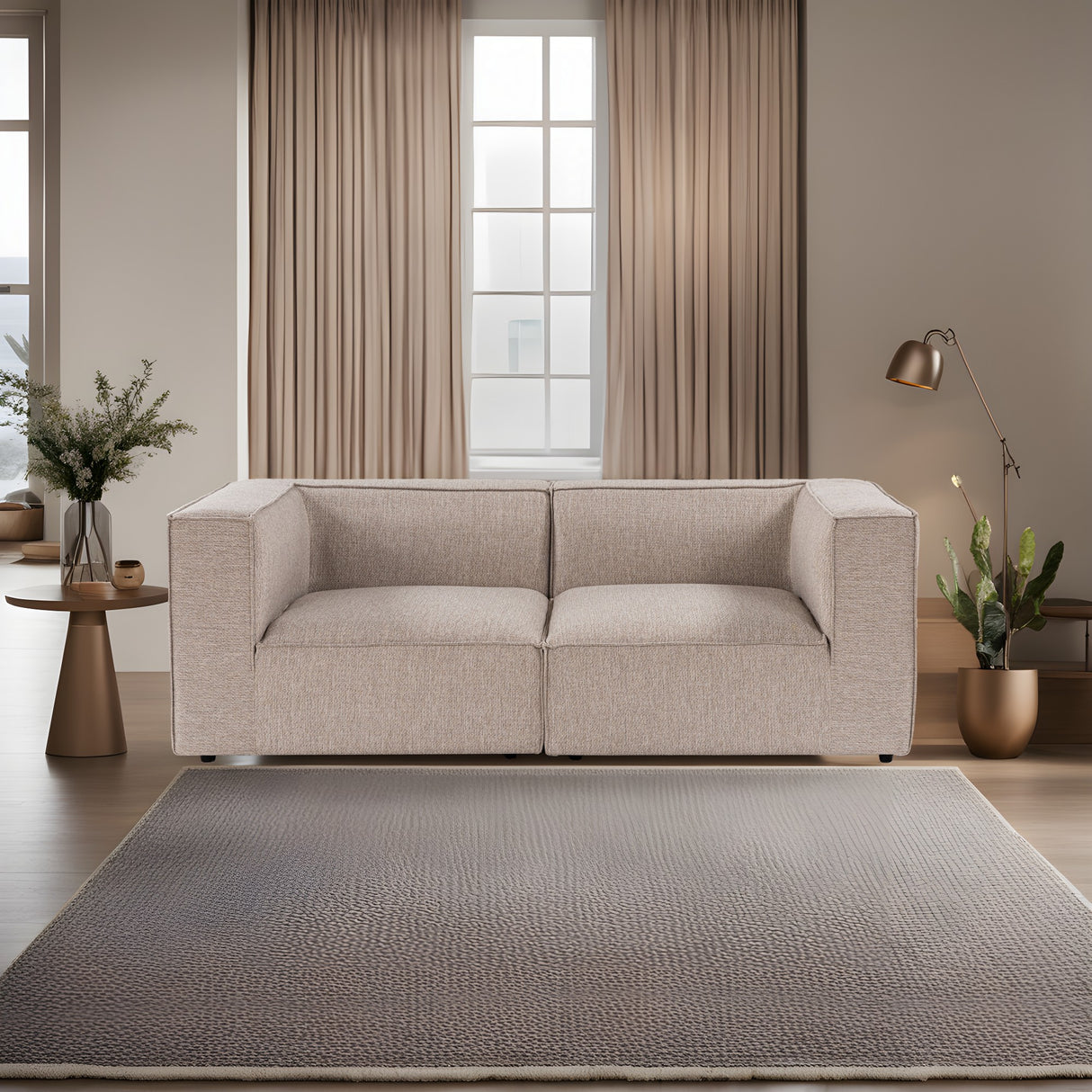 Canapé modulaire XXL 2 places Sora 220 cm de large en lin beige