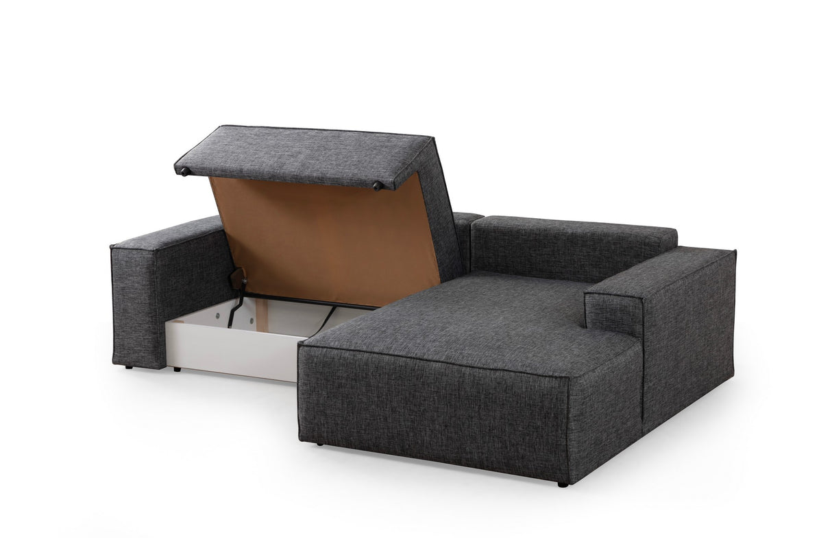 Canapé-lit en tissu anthracite - avec espace de rangement - angle droit - 260 x 170 cm - Pirlo