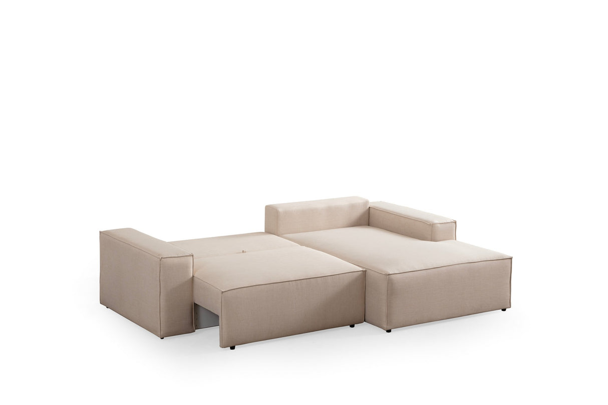 Canapé-lit en tissu beige - avec espace de rangement - angle droit - 260 x 170 cm - Pirlo