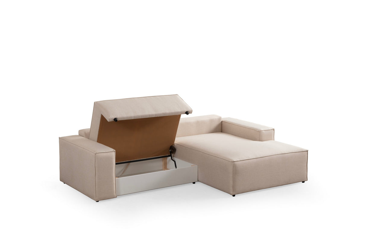 Canapé-lit en tissu beige - avec espace de rangement - angle droit - 260 x 170 cm - Pirlo