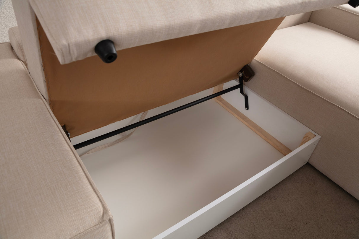 Canapé-lit en tissu beige - avec espace de rangement - angle droit - 260 x 170 cm - Pirlo