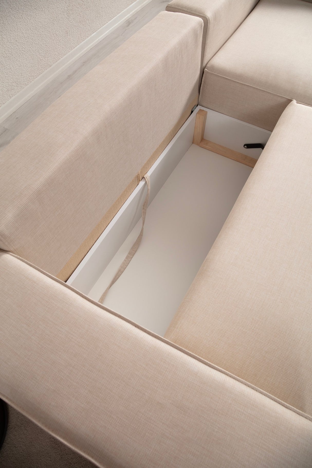 Canapé-lit en tissu beige - avec espace de rangement - angle droit - 260 x 170 cm - Pirlo