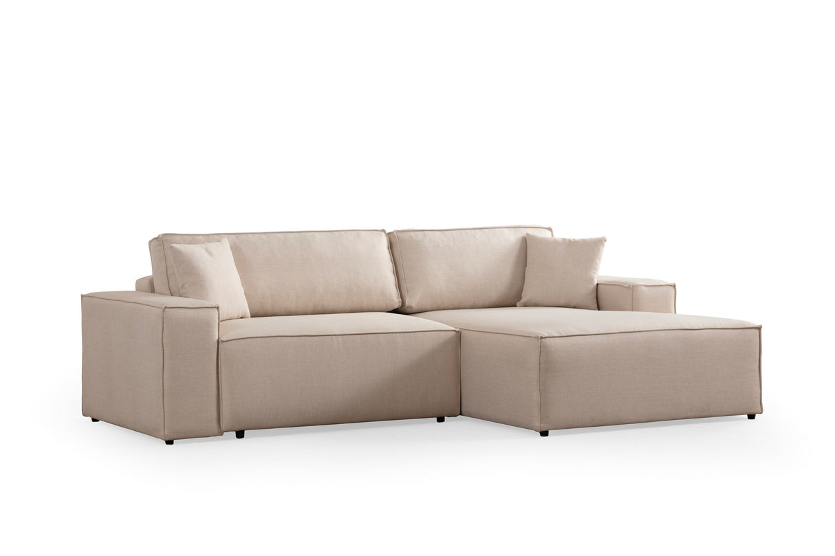 Canapé-lit en tissu beige - avec espace de rangement - angle droit - 260 x 170 cm - Pirlo