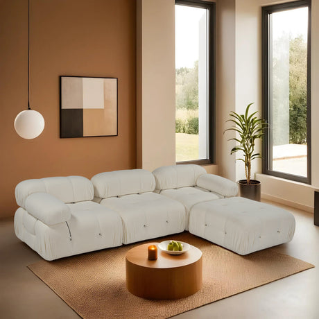 Modulaire XXL hoekbank Bubble met hocker - bouclé wit