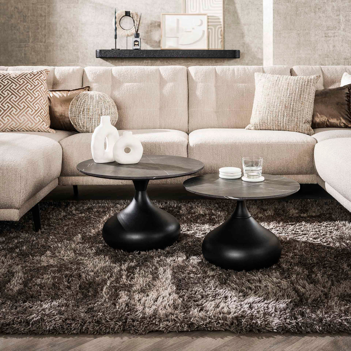 Drop Salontafel Set van 2 3D Melamine Graphite Ø60-Ø50