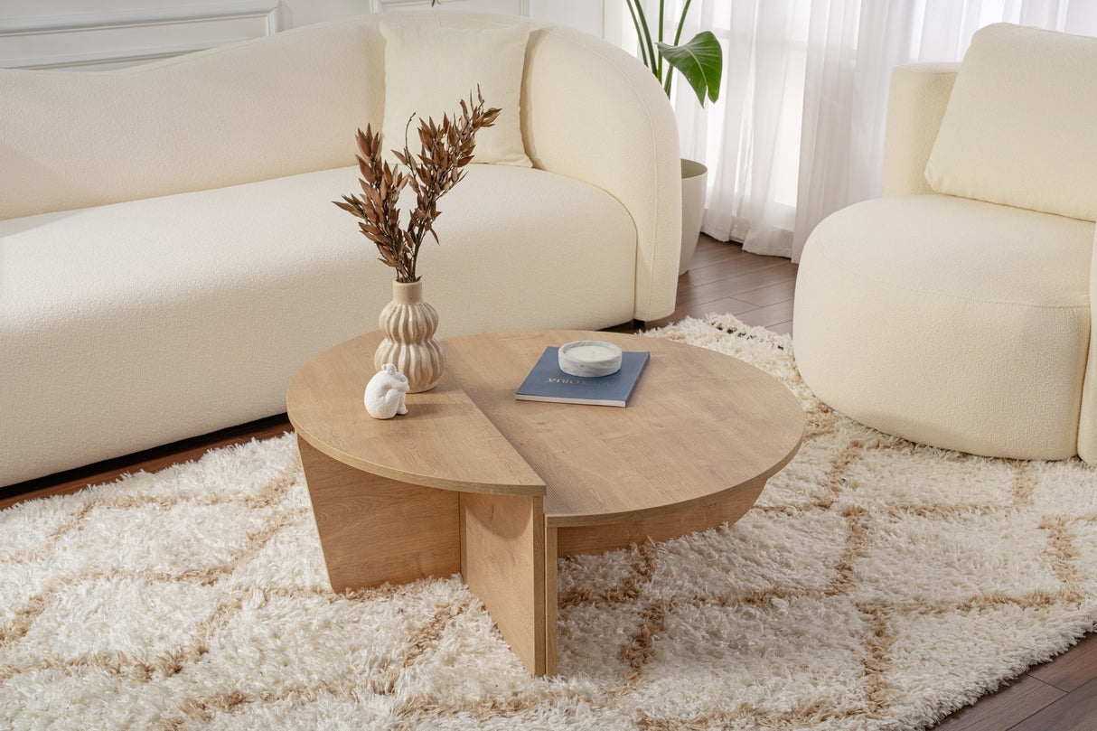 Table basse ronde naturelle 85 cm mélamine Orin