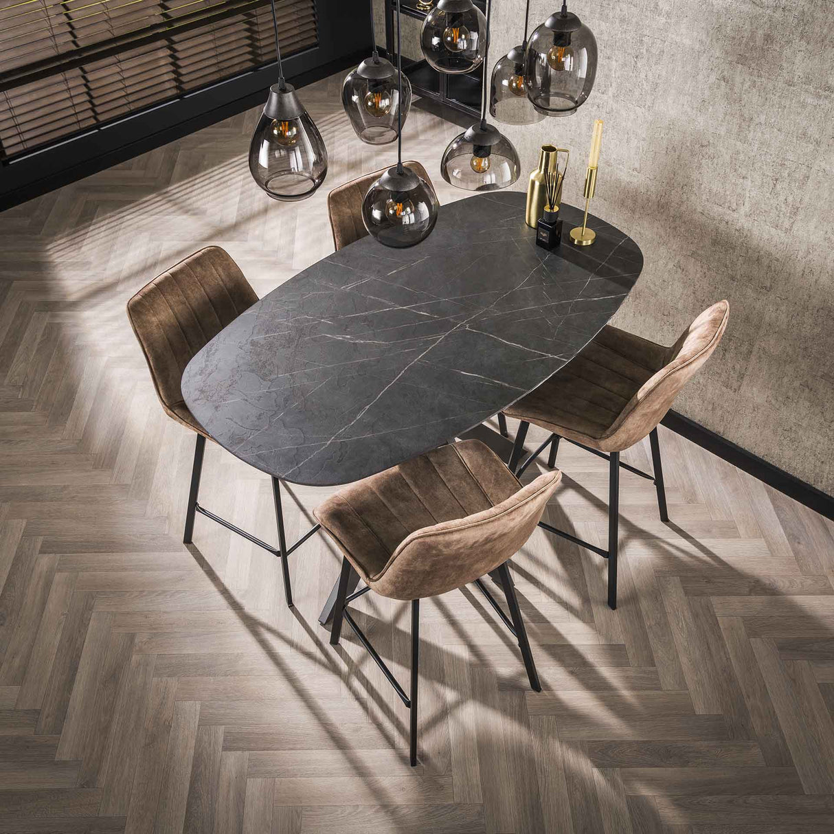 Deens Ovaal Bartafel Iris 140x80 cm Spinpoot Keramiek Look