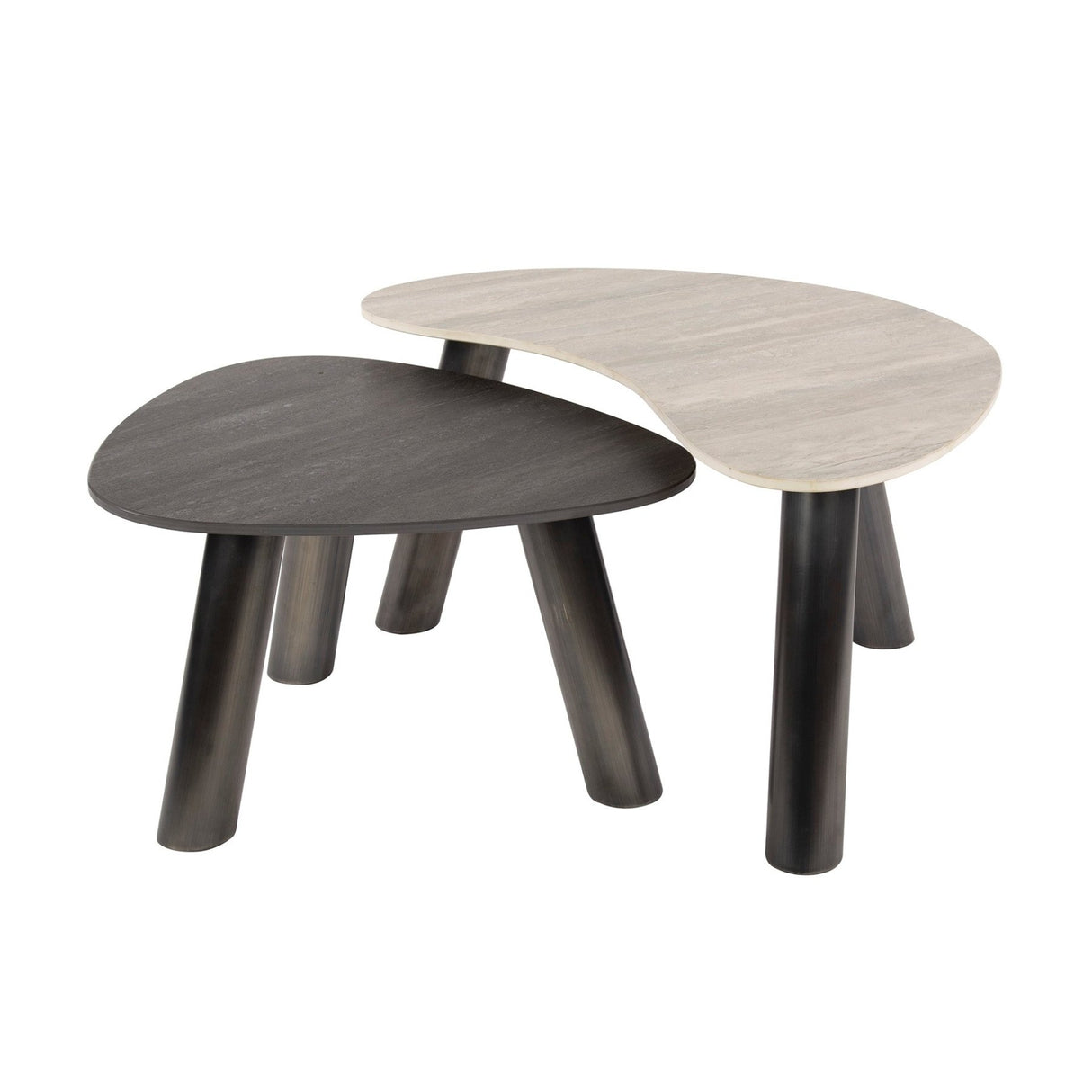 Ensemble de tables basses Dune en céramique organique, travertin, lot de 2