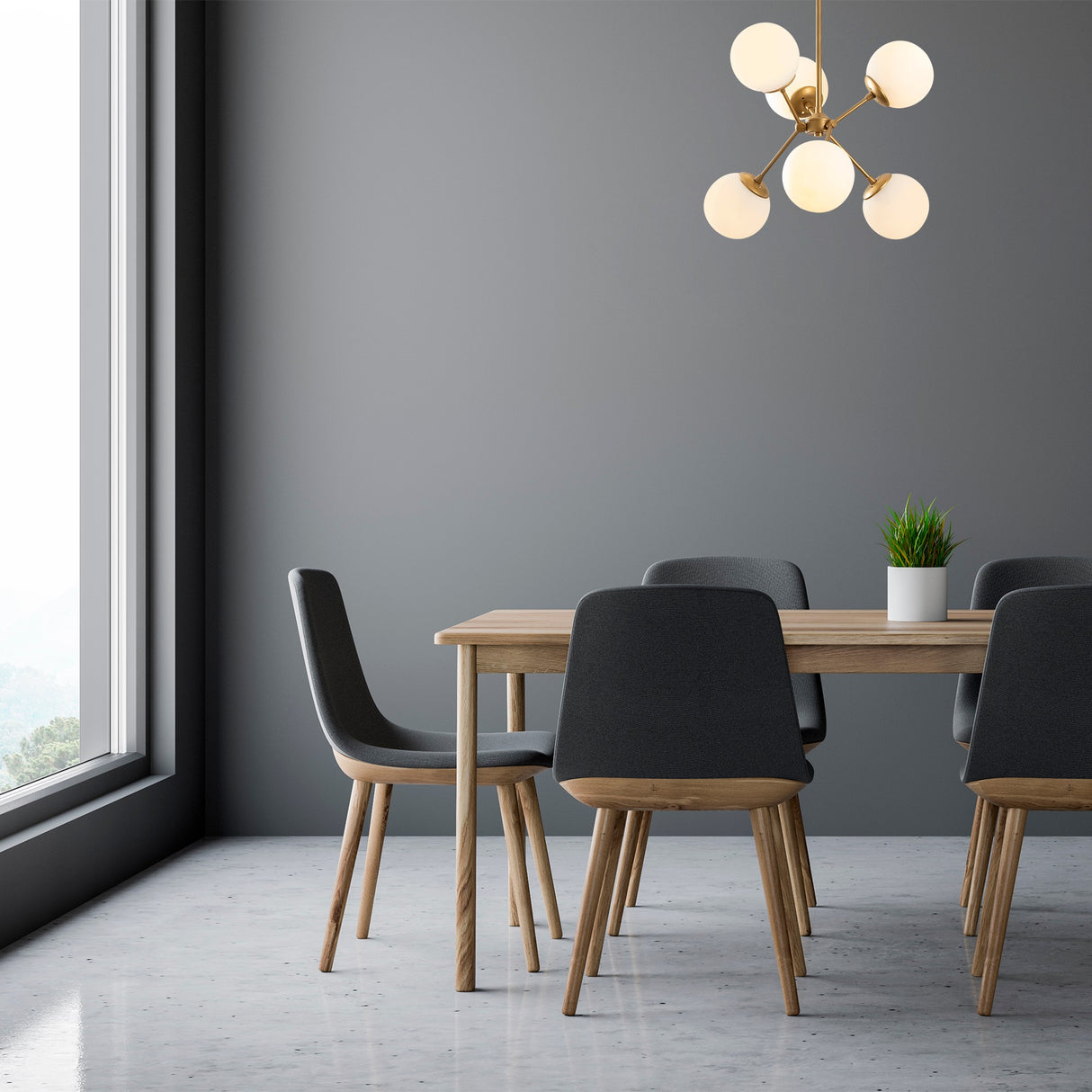 Suspension 6 lumières Or Verre Sereno