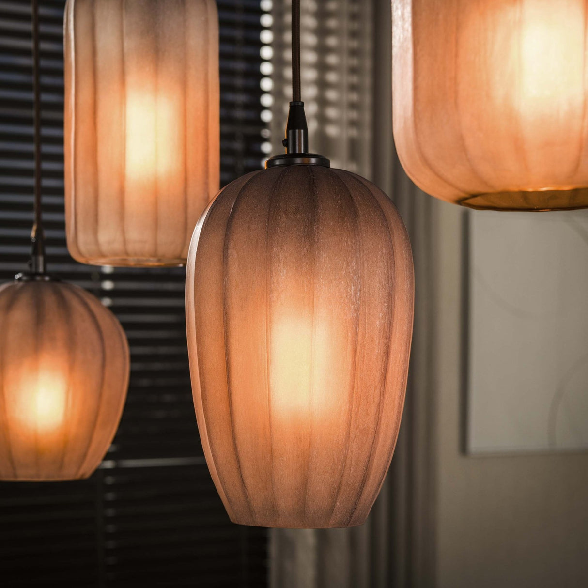 Hanglamp 5-lichts bruin frosted glas Arda