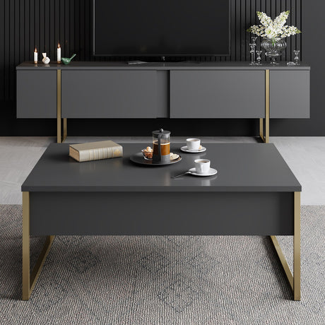 Rechthoekige Salontafel Antraciet Luxe 90x60 - Gouden Frame