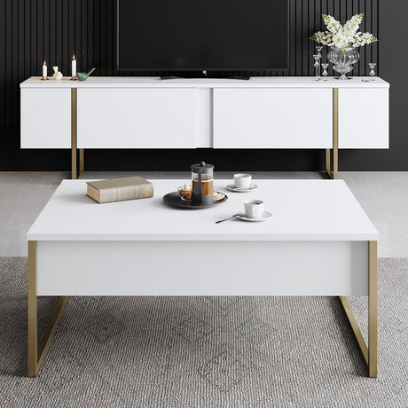 Rechthoekige Salontafel Wit Luxe 90x60 - Gouden Frame
