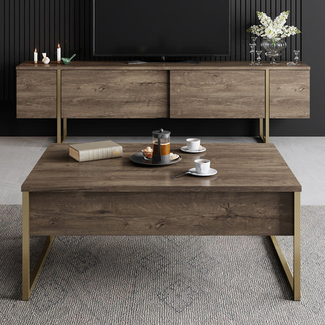 Rechthoekige Salontafel Walnoot Luxe 90x60 - Gouden Frame