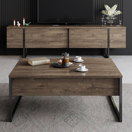 Rechthoekige Salontafel Walnoot Luxe 90x60 - Zwart Frame