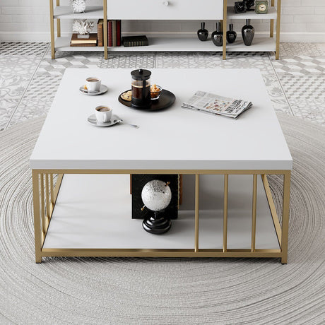 Vierkante Salontafel Wit Zenn 90x90 - Gouden Frame