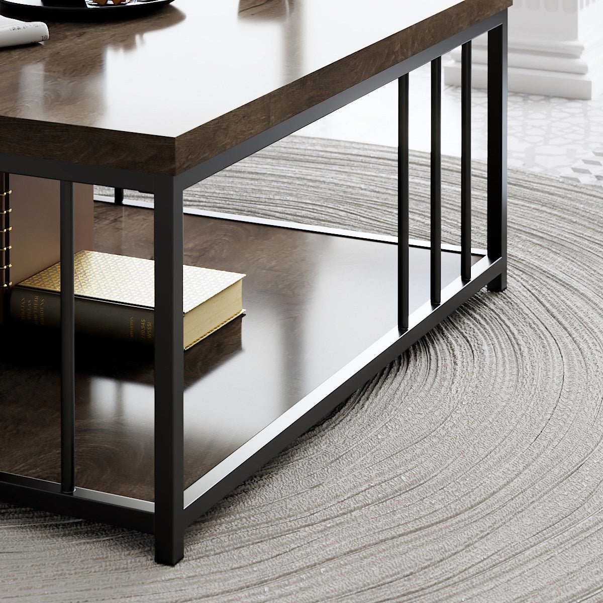 Table basse carrée Zenn en noyer 90x90 - Cadre noir