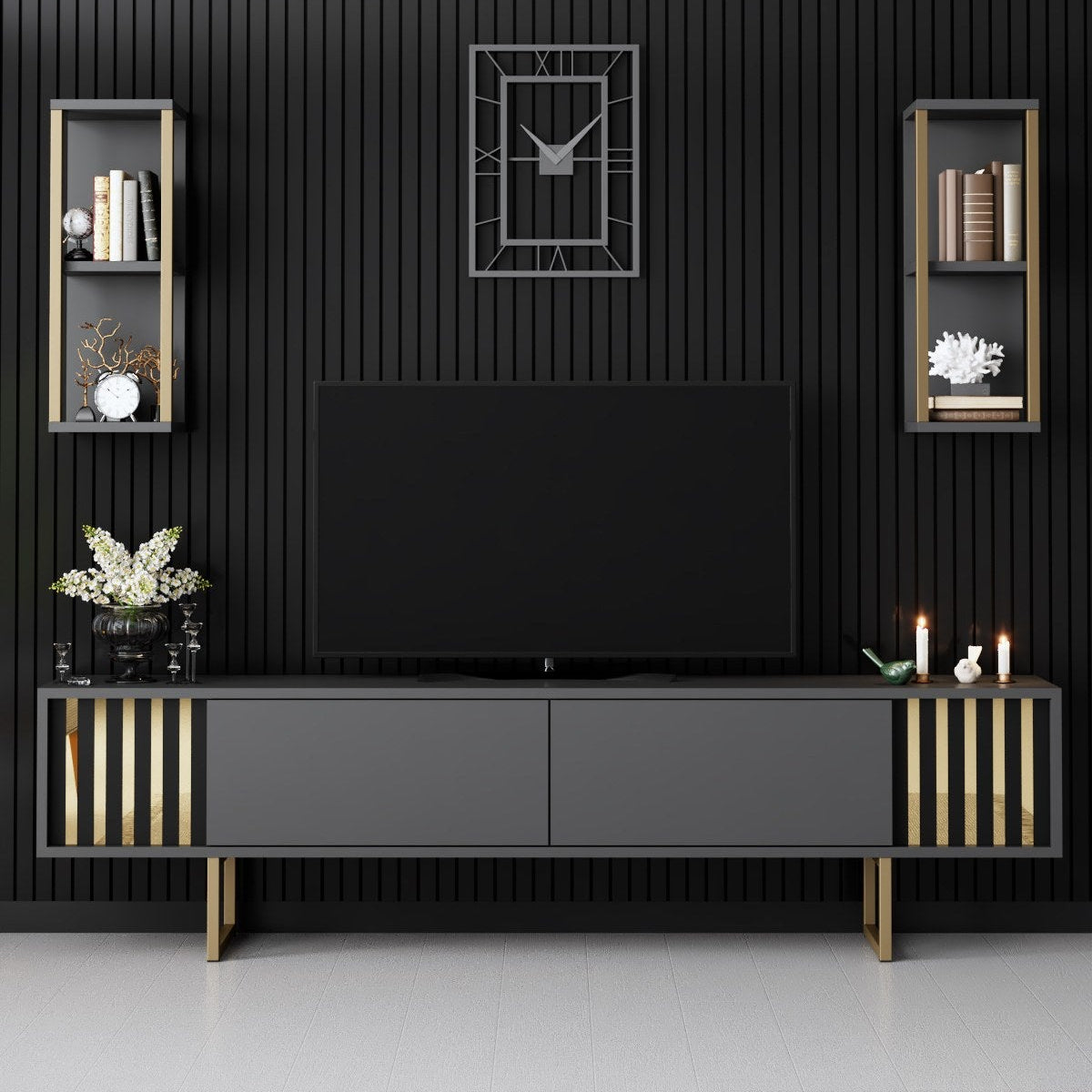 Ensemble de meubles télévisés Gold Ligne anthracite Black Mélamine 180x48x30 cm