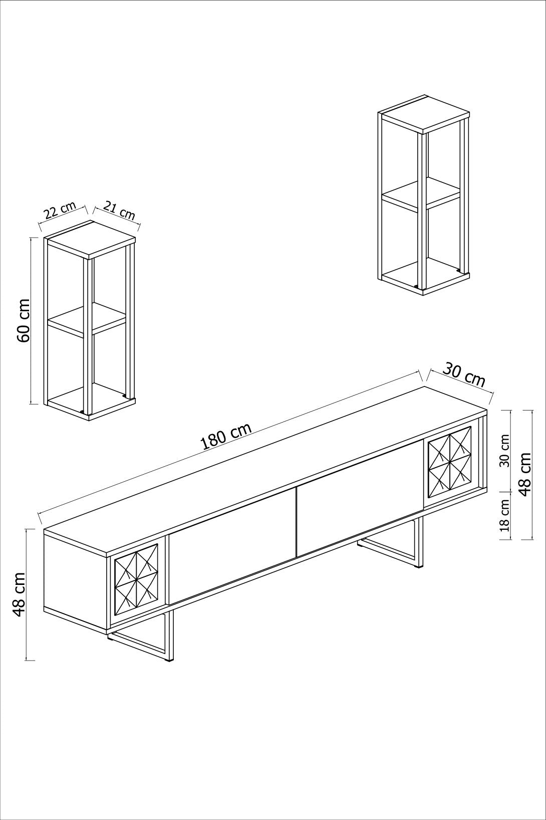 TV Meubels - TV Meubel Set Gold Line Walnoot Zwart Melamine 180x48x30 cm - Dimehouse