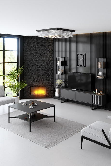 Vierkante Salontafel Antraciet Black Line 80x80 - Zwart Frame