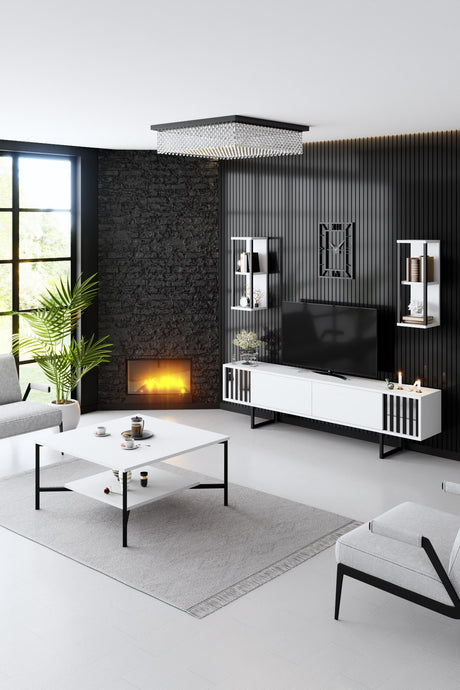 Vierkante Salontafel Wit Black Line 80x80 - Zwart Frame