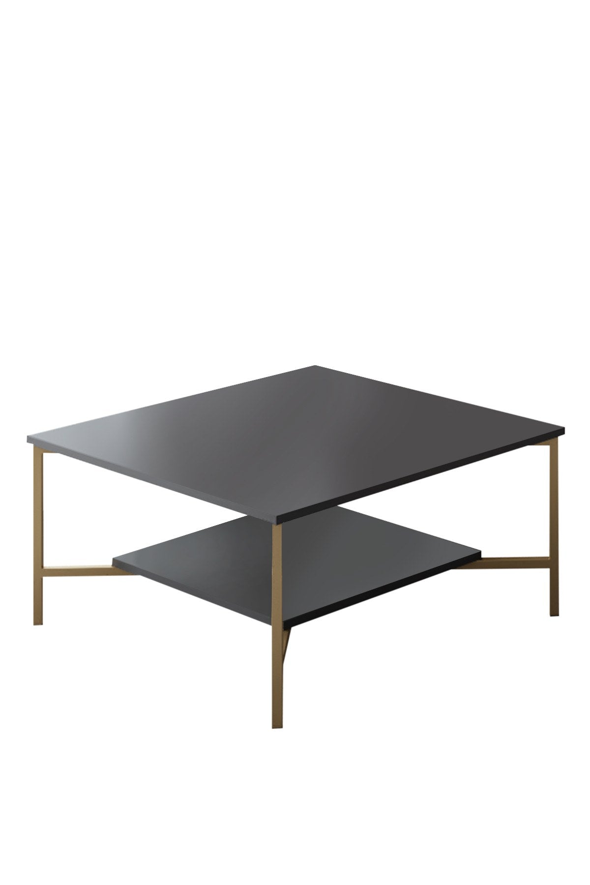 Table basse carrée Anthracite Gold Line 80x80 - Cadre doré