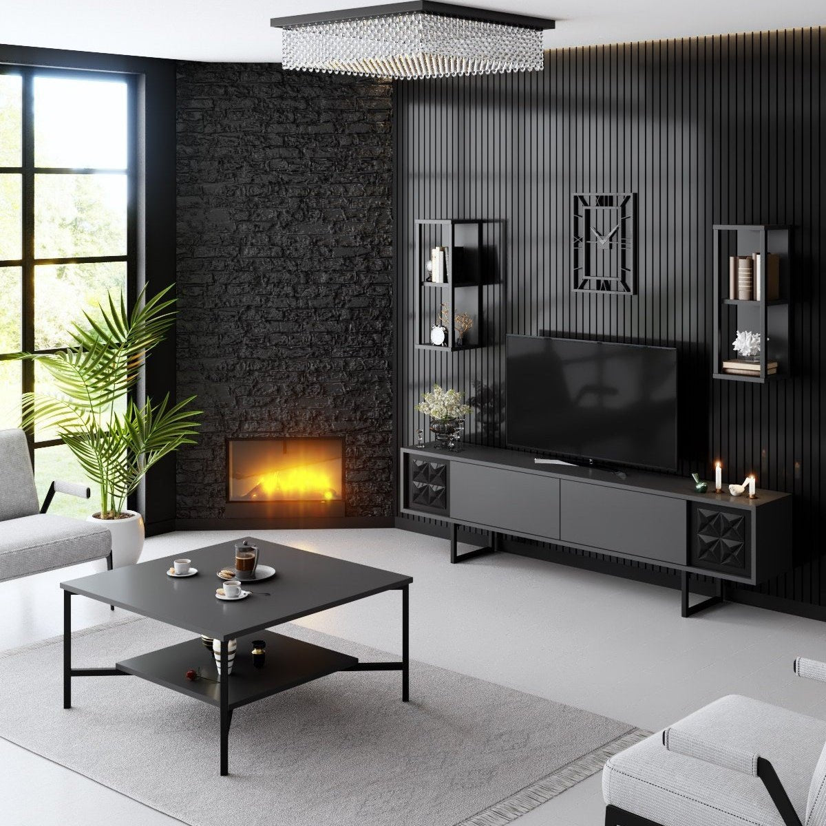 Ensemble de meubles Anthracite-Noir - Black Line - Table basse + Meuble TV