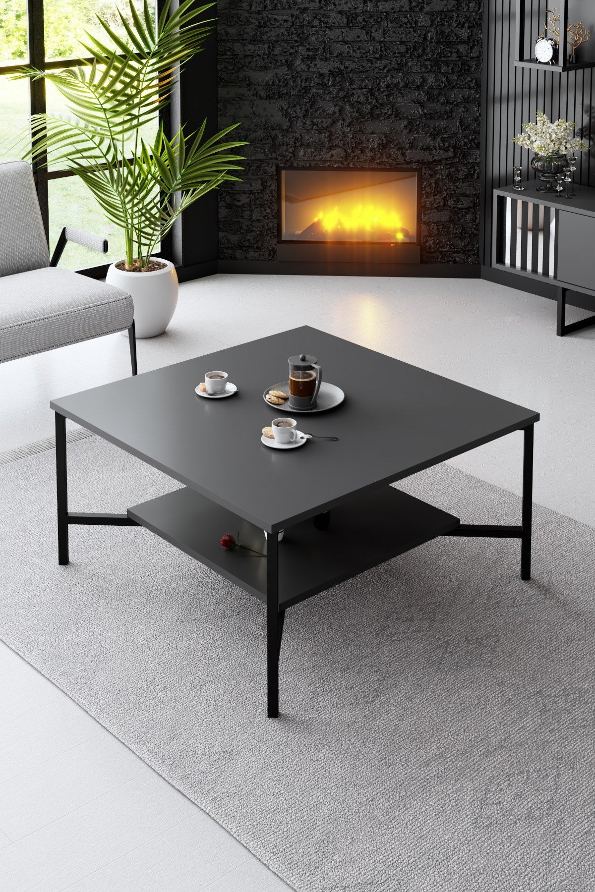 Ensemble de meubles Anthracite-Noir - Black Line - Table basse + Meuble TV
