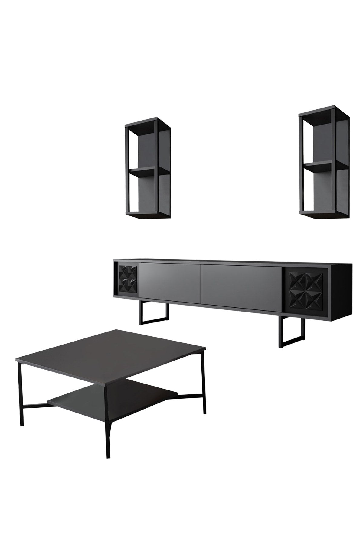 Ensemble de meubles Anthracite-Noir - Black Line - Table basse + Meuble TV