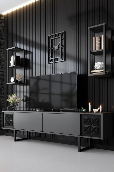 Ensemble de meubles Anthracite-Noir - Black Line - Table basse + Meuble TV
