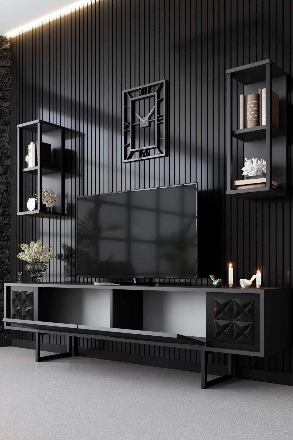 Ensemble de meubles Anthracite-Noir - Black Line - Table basse + Meuble TV