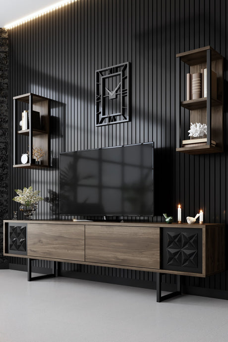 Ensemble de meubles Noyer-Noir - Black Line - Table basse + Meuble TV