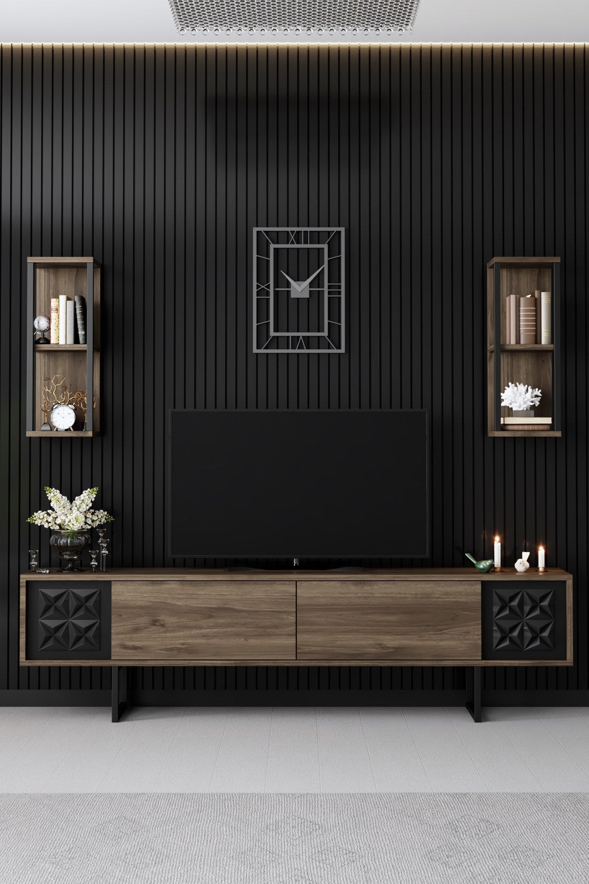 Meubelset Walnoot-Zwart - Black Line - Salontafel + TV Meubel