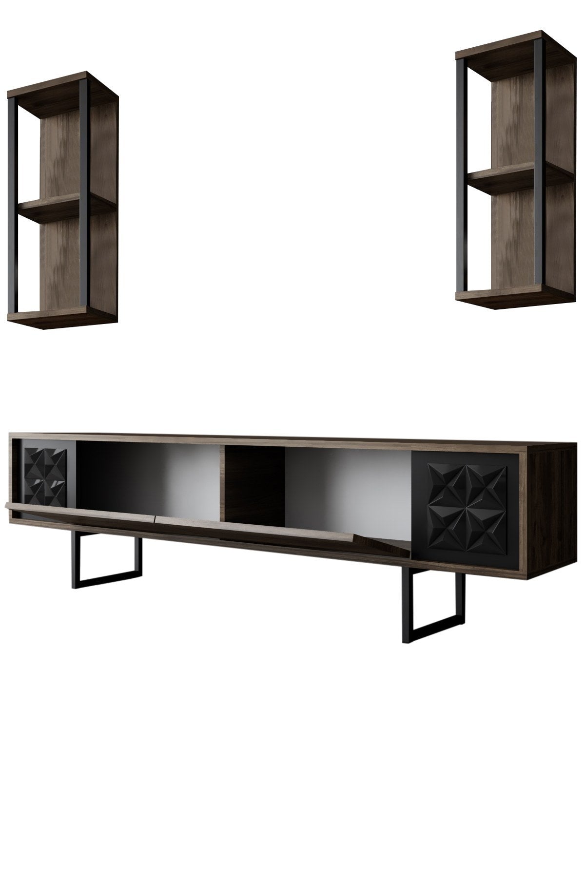 Meubelset Walnoot-Zwart - Black Line - Salontafel + TV Meubel