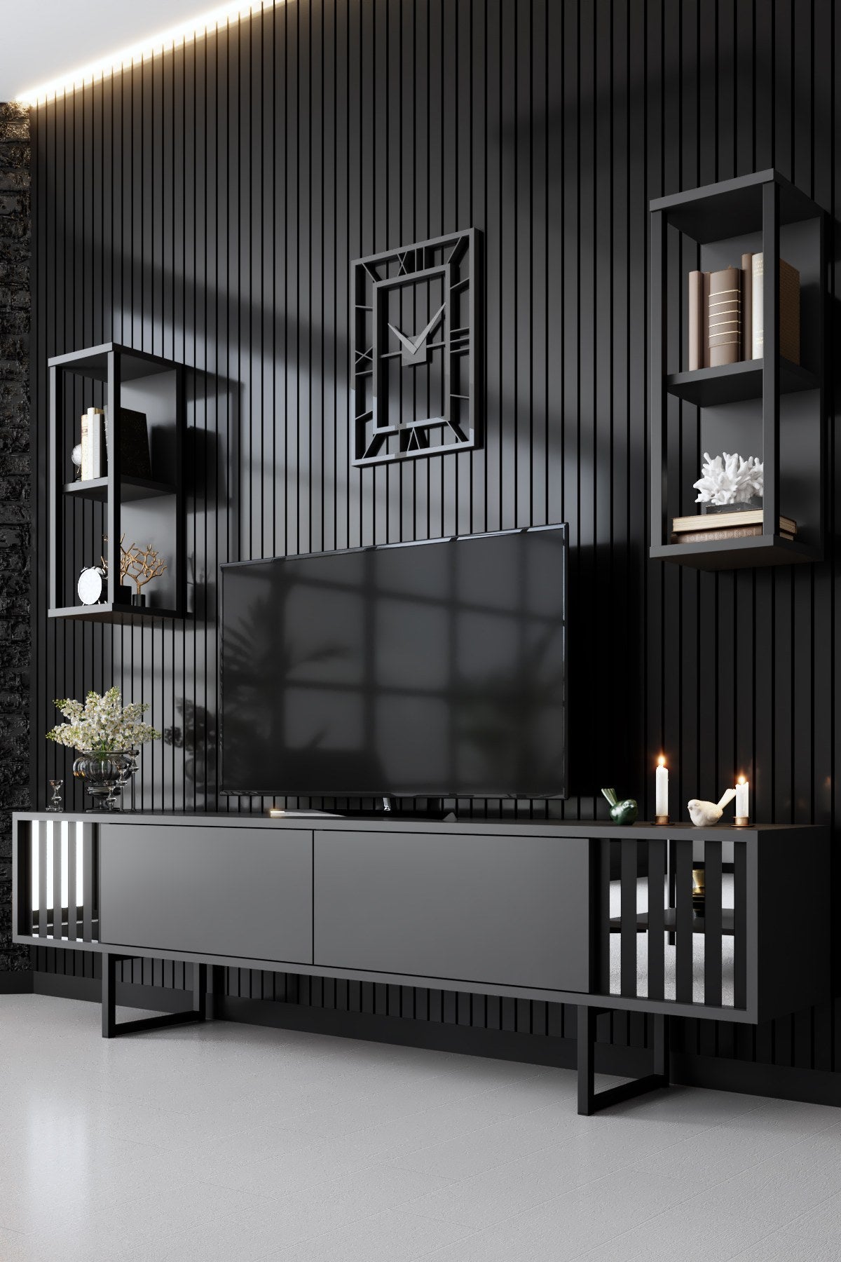 Meubelset Antraciet-Zwart - Chrome Line - Salontafel + TV Meubel