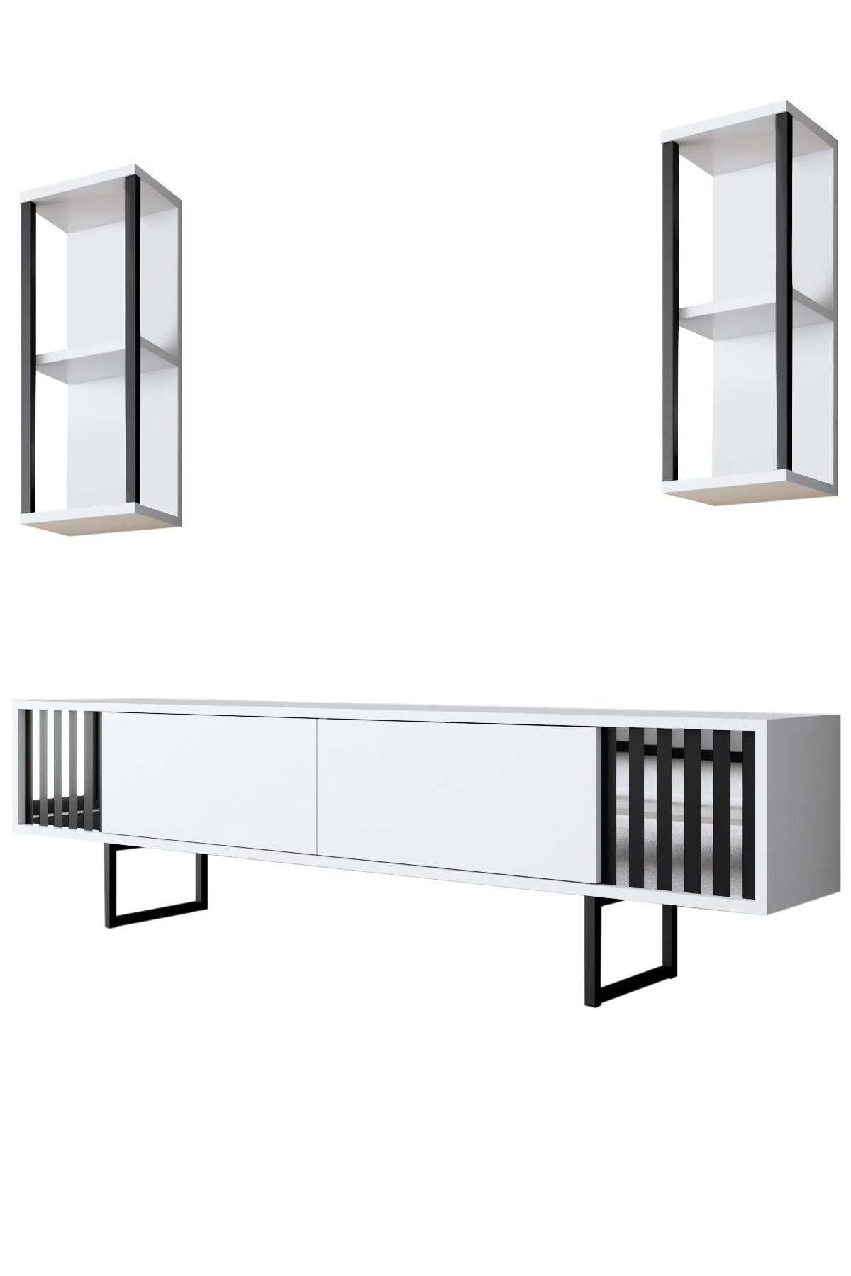 Ensemble de meubles Blanc-Noir - Ligne Chrome - Table basse + Meuble TV