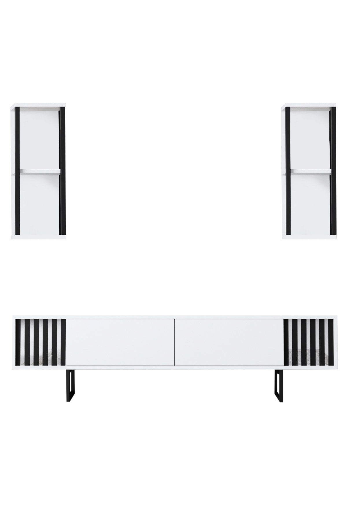 Ensemble de meubles Blanc-Noir - Ligne Chrome - Table basse + Meuble TV