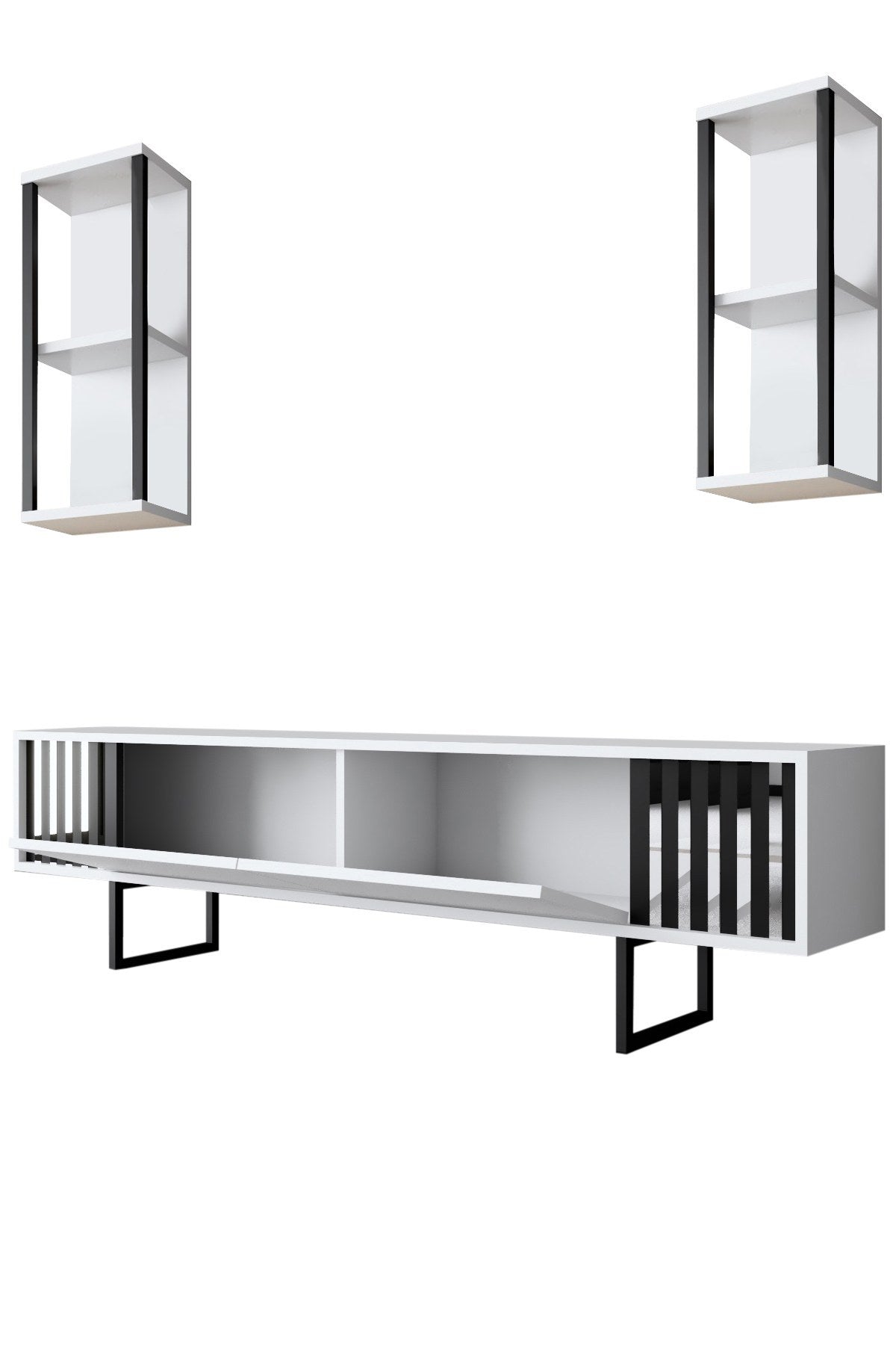 Ensemble de meubles Blanc-Noir - Ligne Chrome - Table basse + Meuble TV
