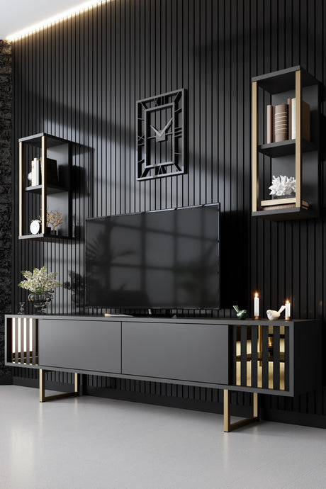 Ensemble de meubles Anthracite-Or - Ligne Gold - Table basse + Meuble TV