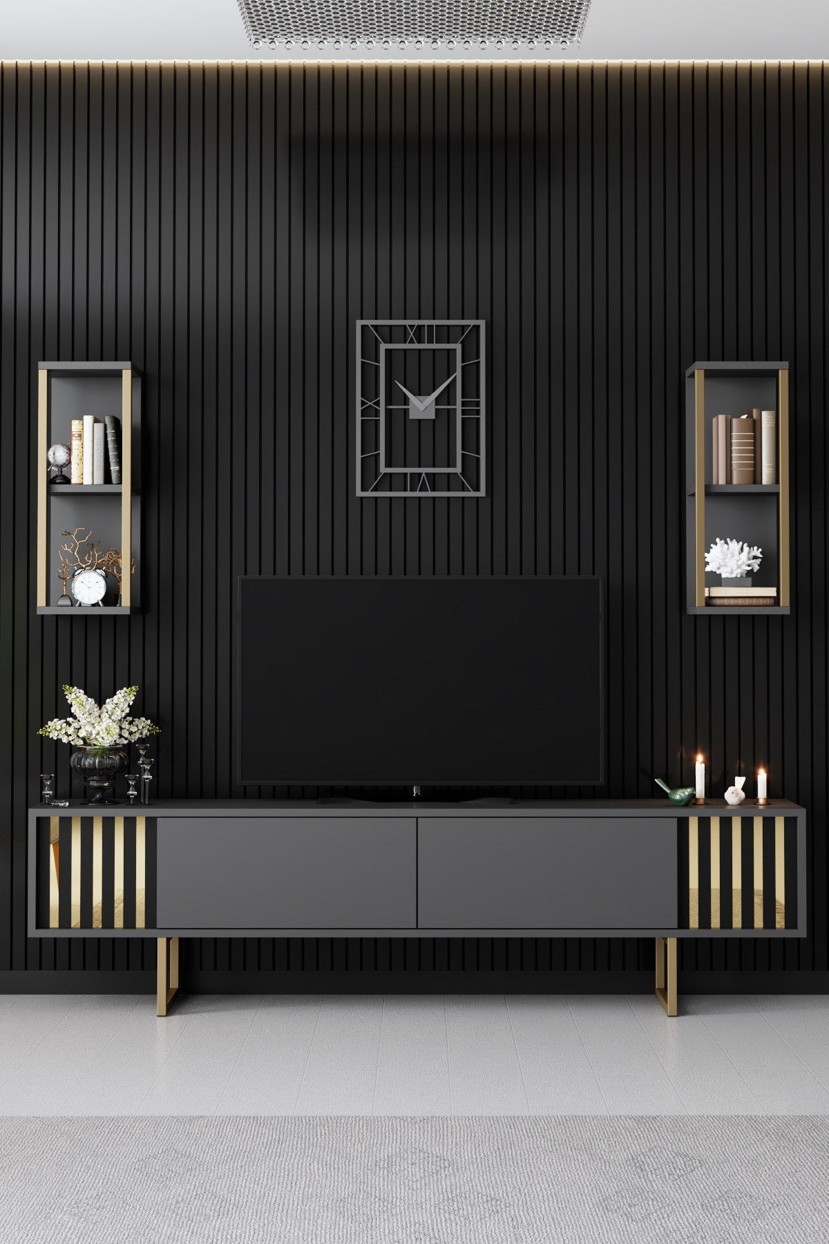 Ensemble de meubles Anthracite-Or - Ligne Gold - Table basse + Meuble TV