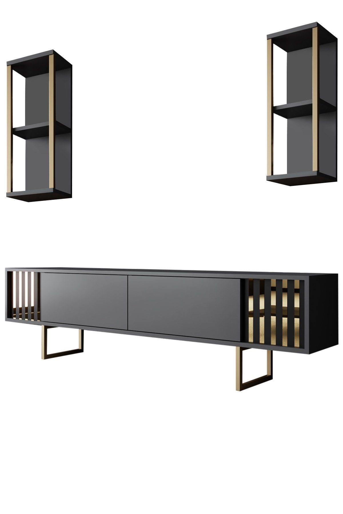 Ensemble de meubles Anthracite-Or - Ligne Gold - Table basse + Meuble TV