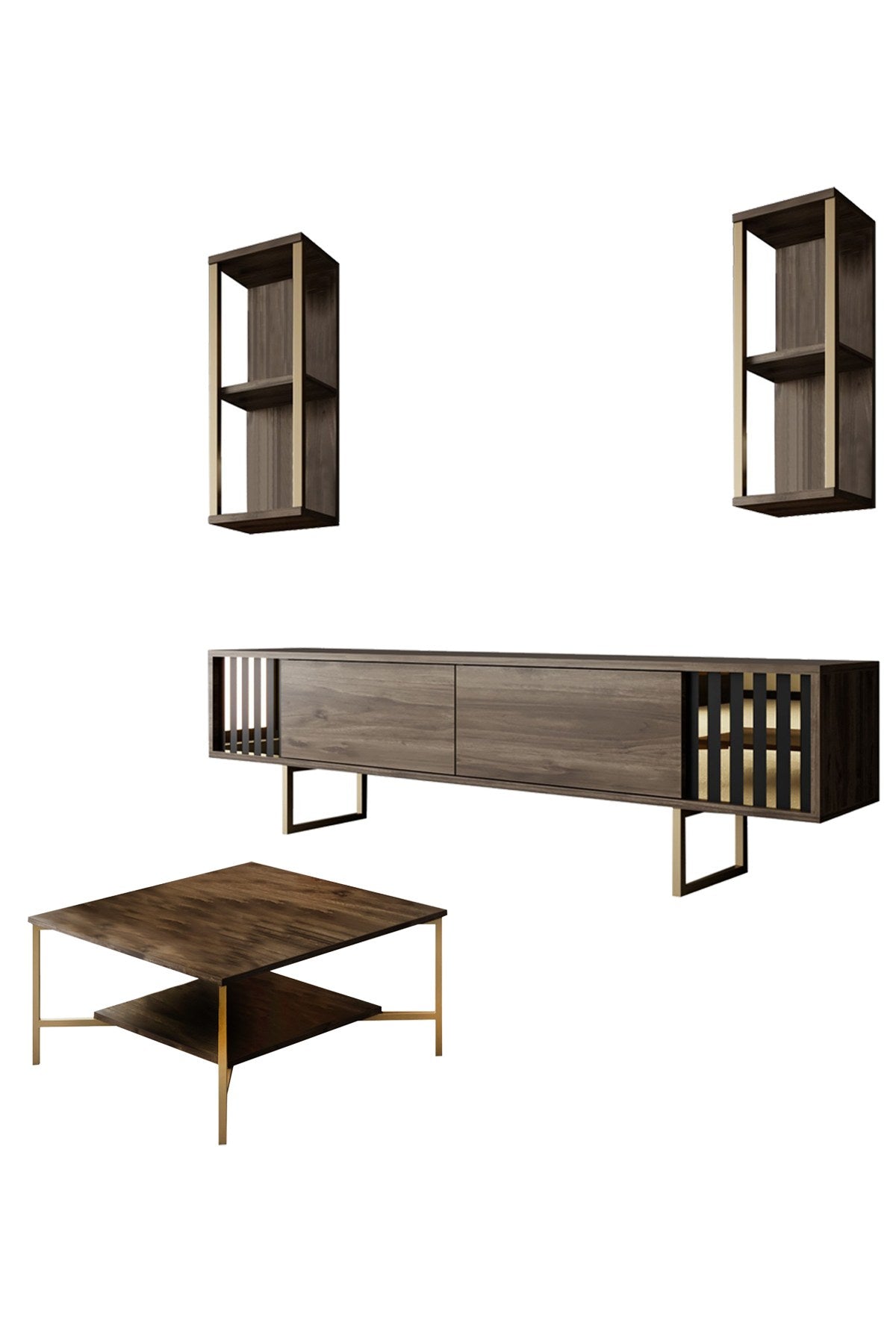 Meubelset Walnoot-Goud - Gold Line - Salontafel + TV Meubel