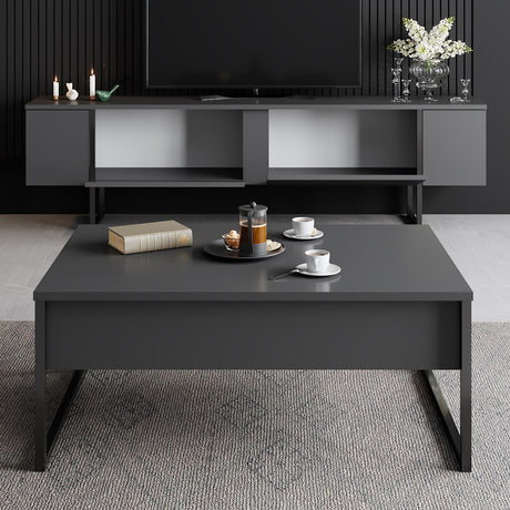 Meubelset Antraciet Luxe - Salontafel + TV Meubel - Zwart Frame
