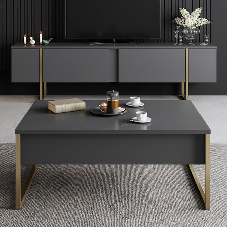 Meubelset Antraciet Luxe - Salontafel + TV Meubel - Gouden Frame