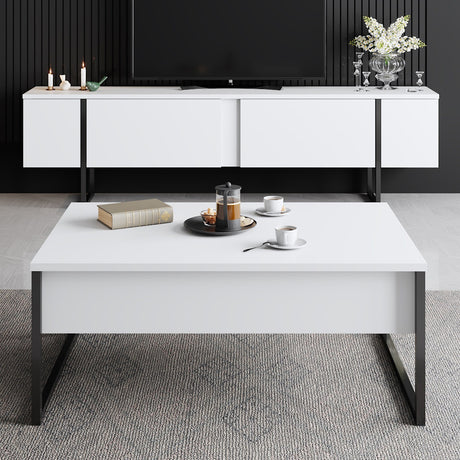 Meubelset Wit Luxe - Salontafel + TV Meubel - Zwart Frame