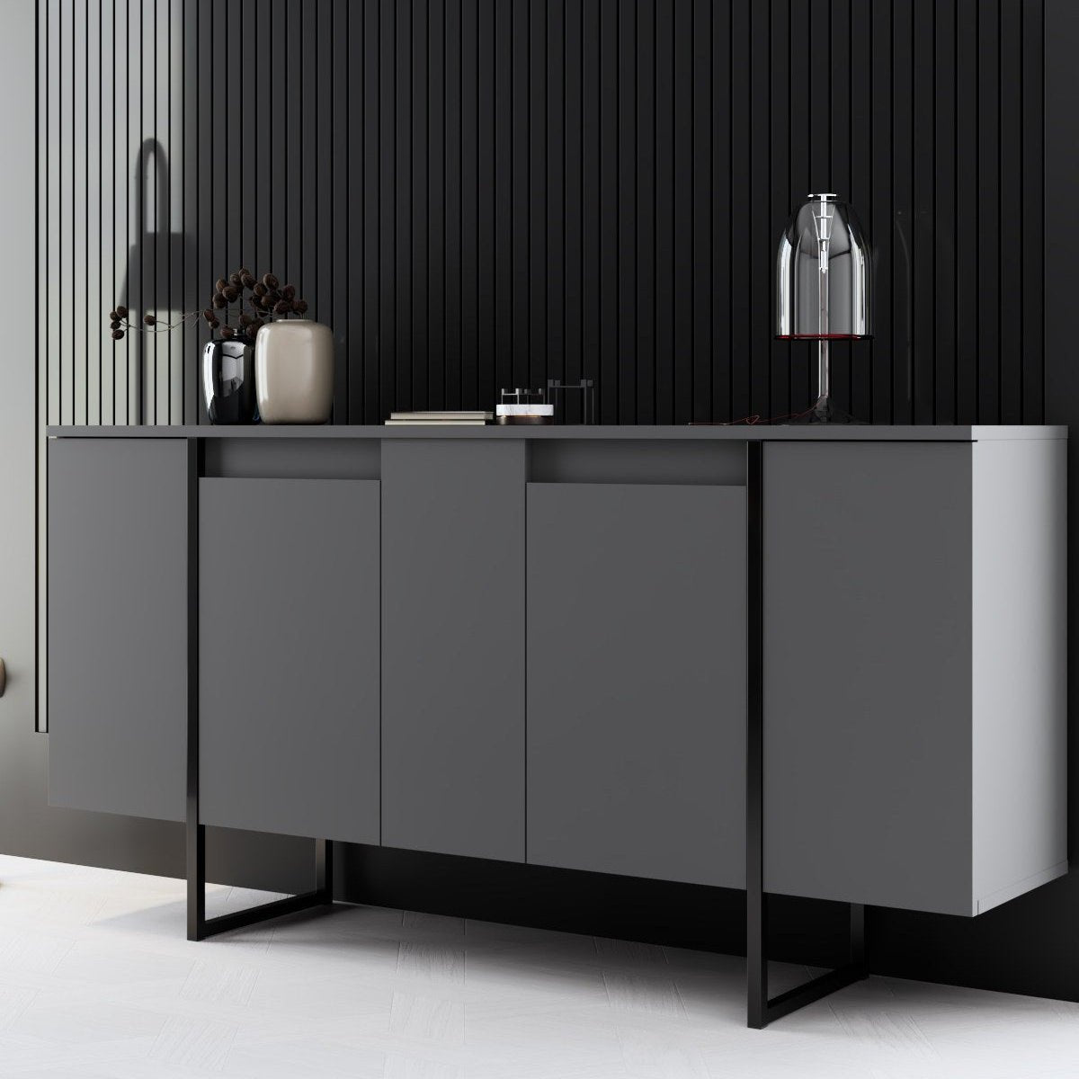 Dressoirs - Modern Dressoir Antraciet Luxe 160x80x35 - Zwart Frame - Dimehouse