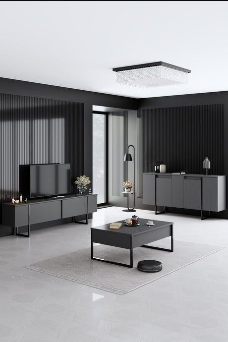 Modern Dressoir Antraciet Luxe 160x80x35 - Zwart Frame