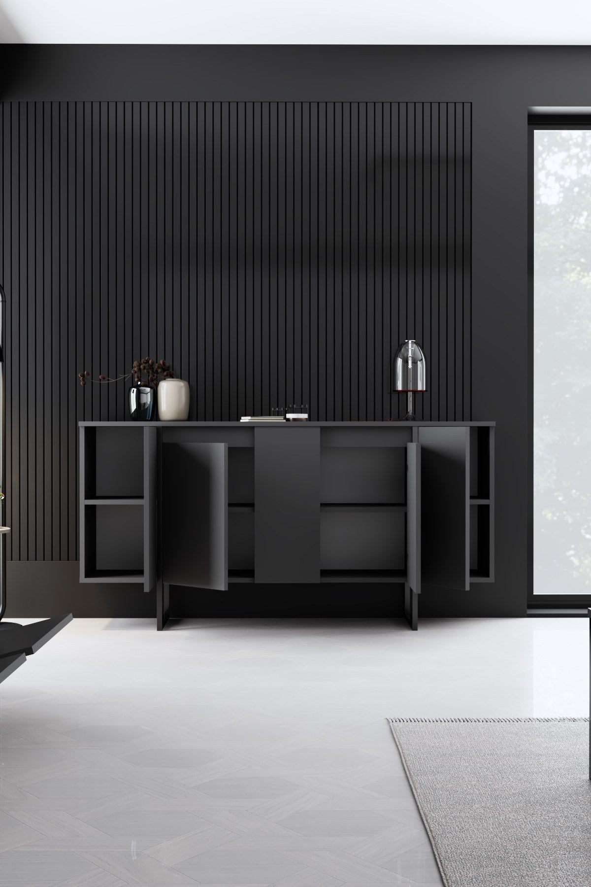 Buffet Moderne Anthracite Luxe 160x80x35 - Cadre Noir