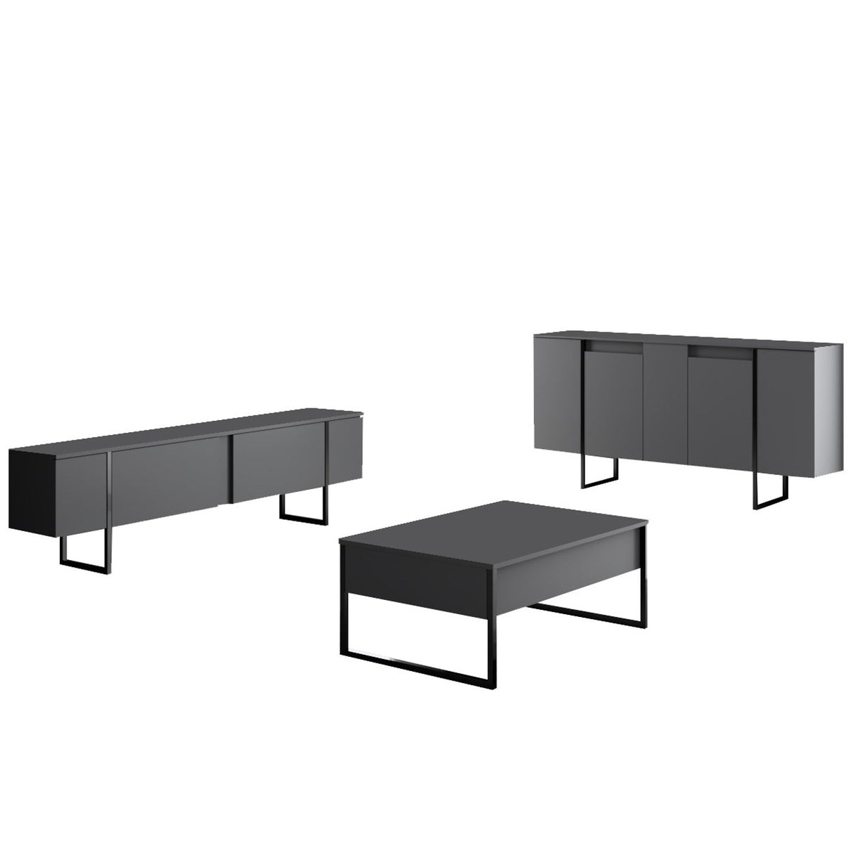 Buffet Moderne Anthracite Luxe 160x80x35 - Cadre Noir